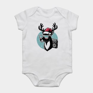 Retro Christmas Reindeer Santa Hat Baby Bodysuit